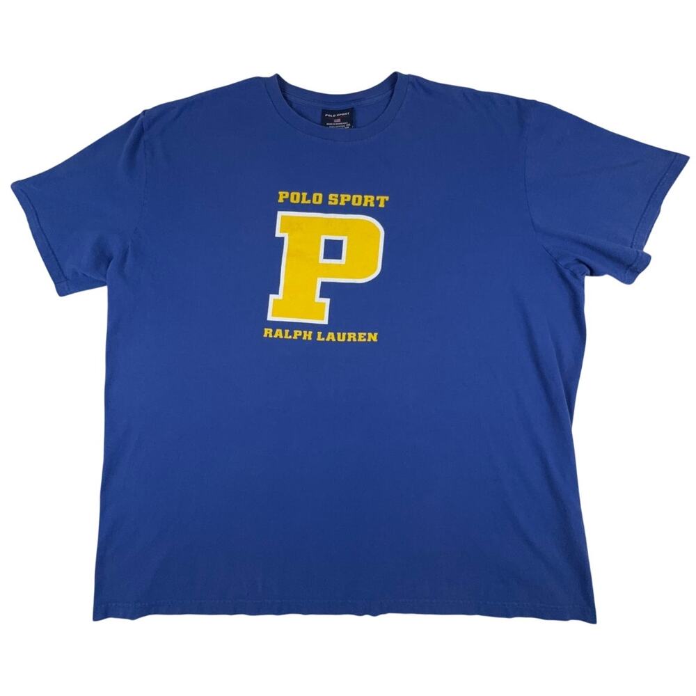 Vintage Polo Sport Ralph Lauren Shirt Mens XXL Blue Yellow Big P Logo Tee